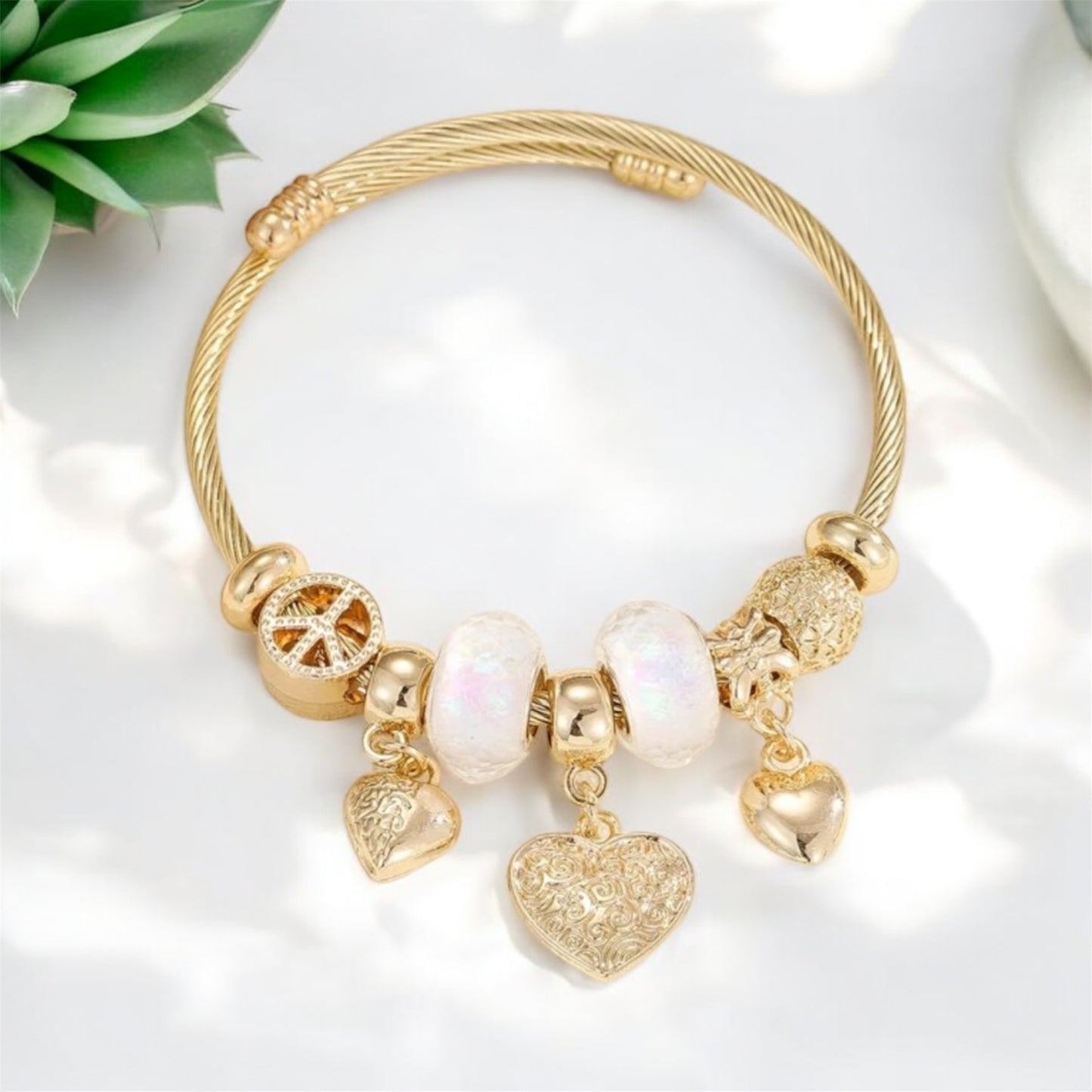 Heart & Peace Charm Stretchable Bracelet