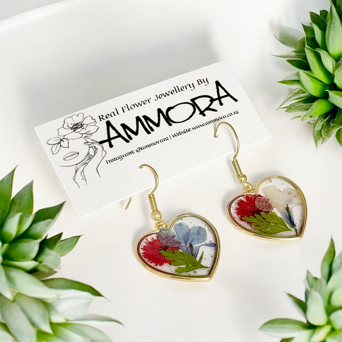 Heart Shaped Real Flower Earrings
