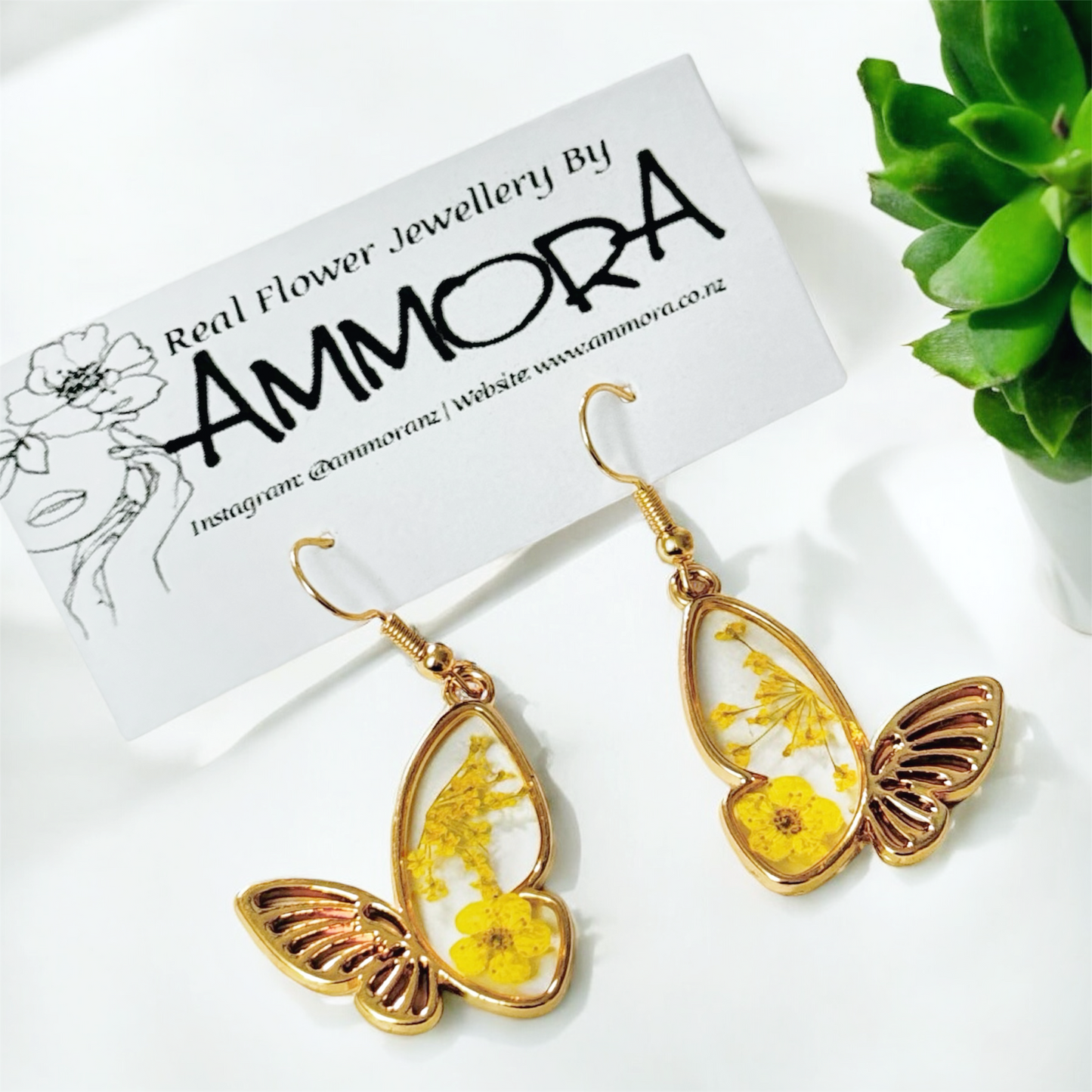Queen Lace Butterfly Real Flower Earrings