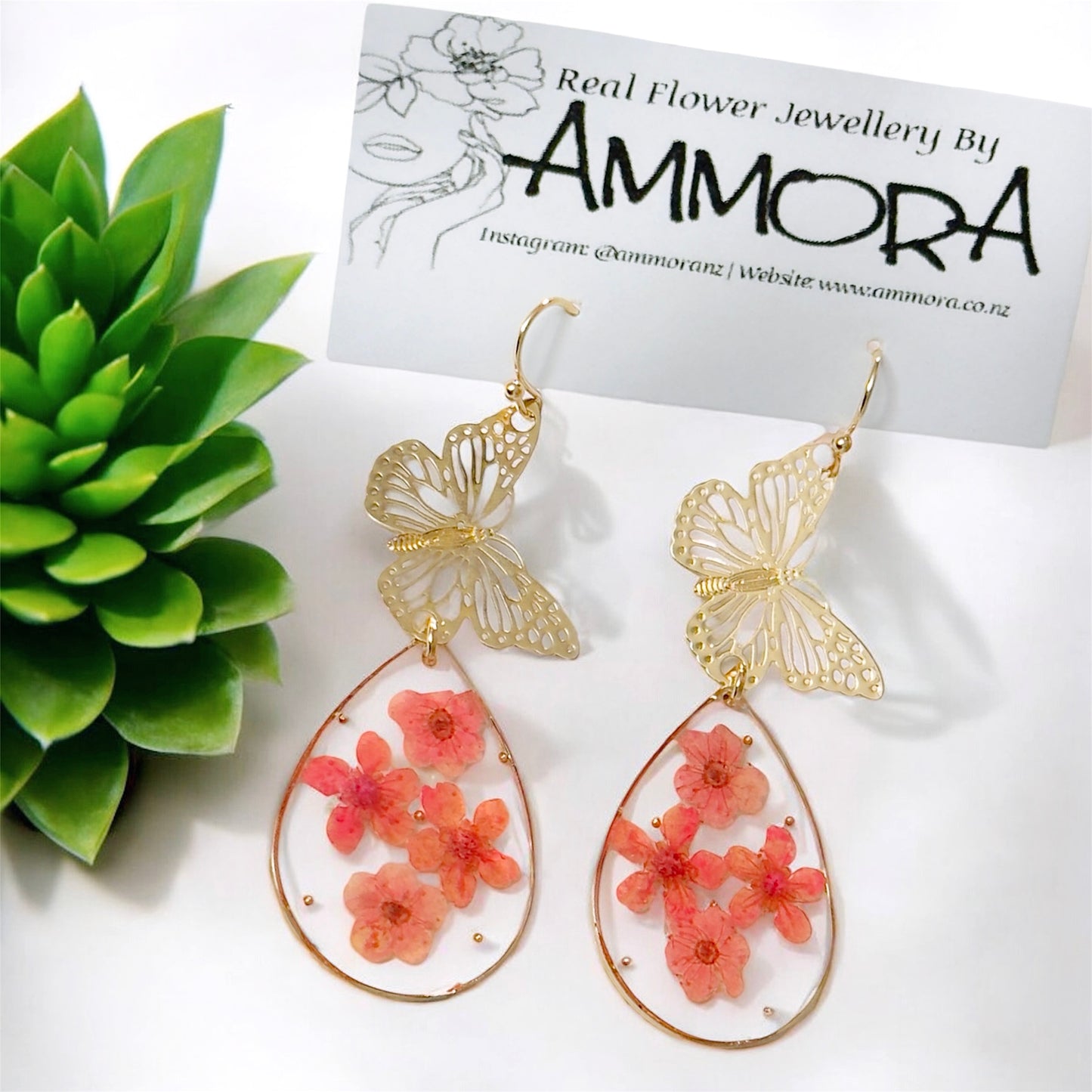 Butterfly Water-Drop Real Flower Earrings