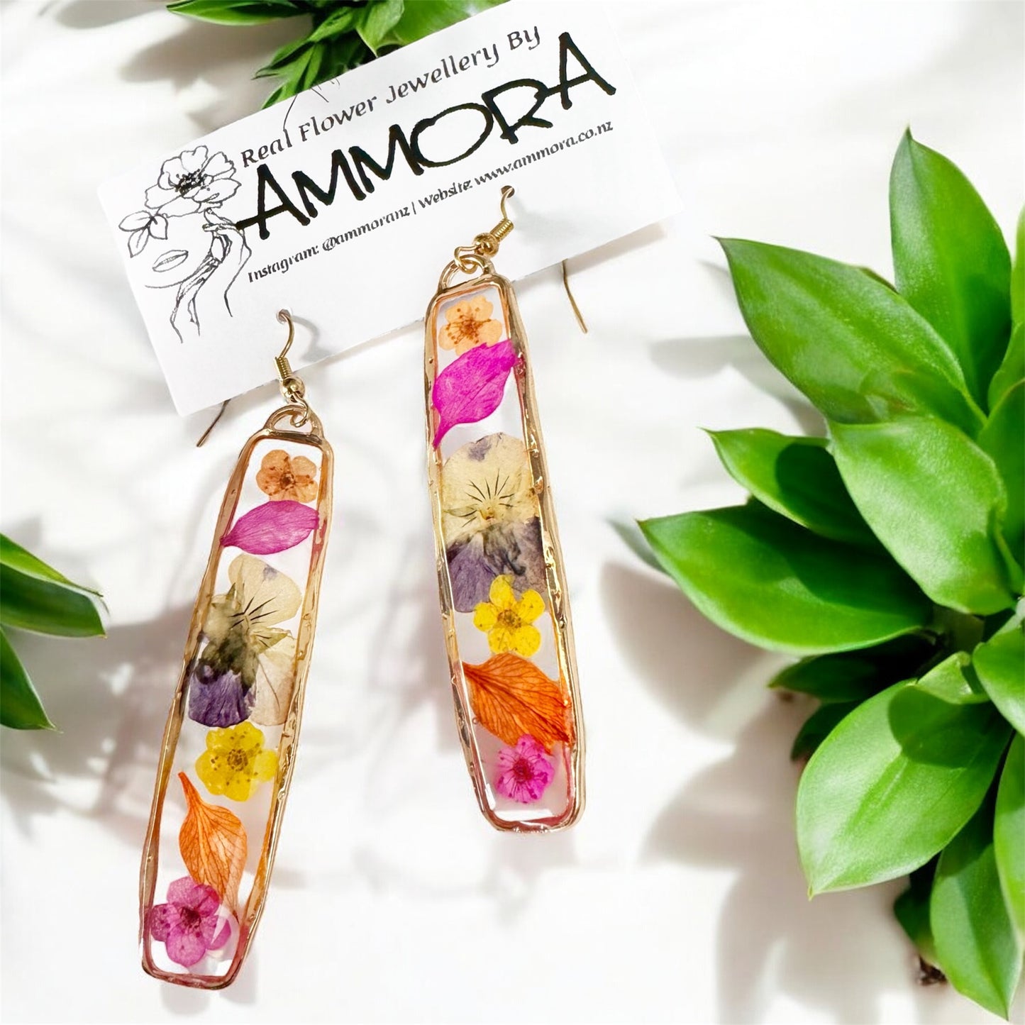 Vintage Rectangle Real Flower Earrings