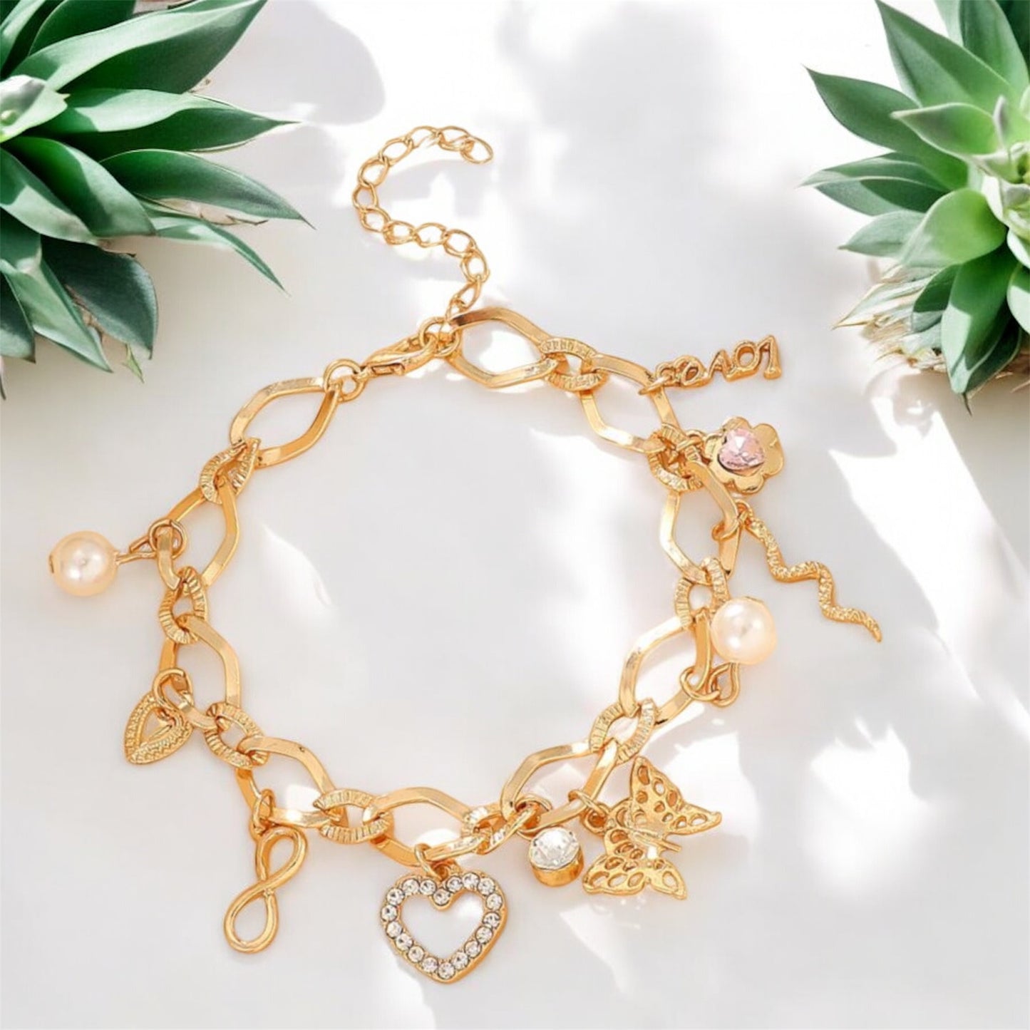 Butterfly Love Charm Bracelet - Gold