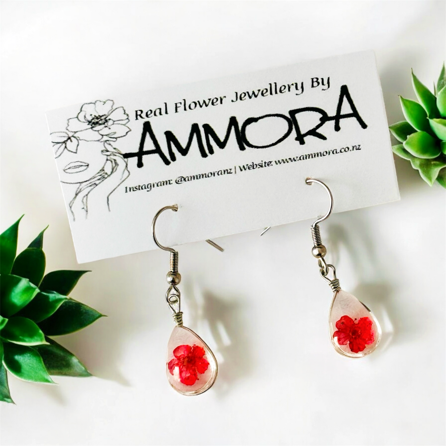 Red Real Flower Earrings