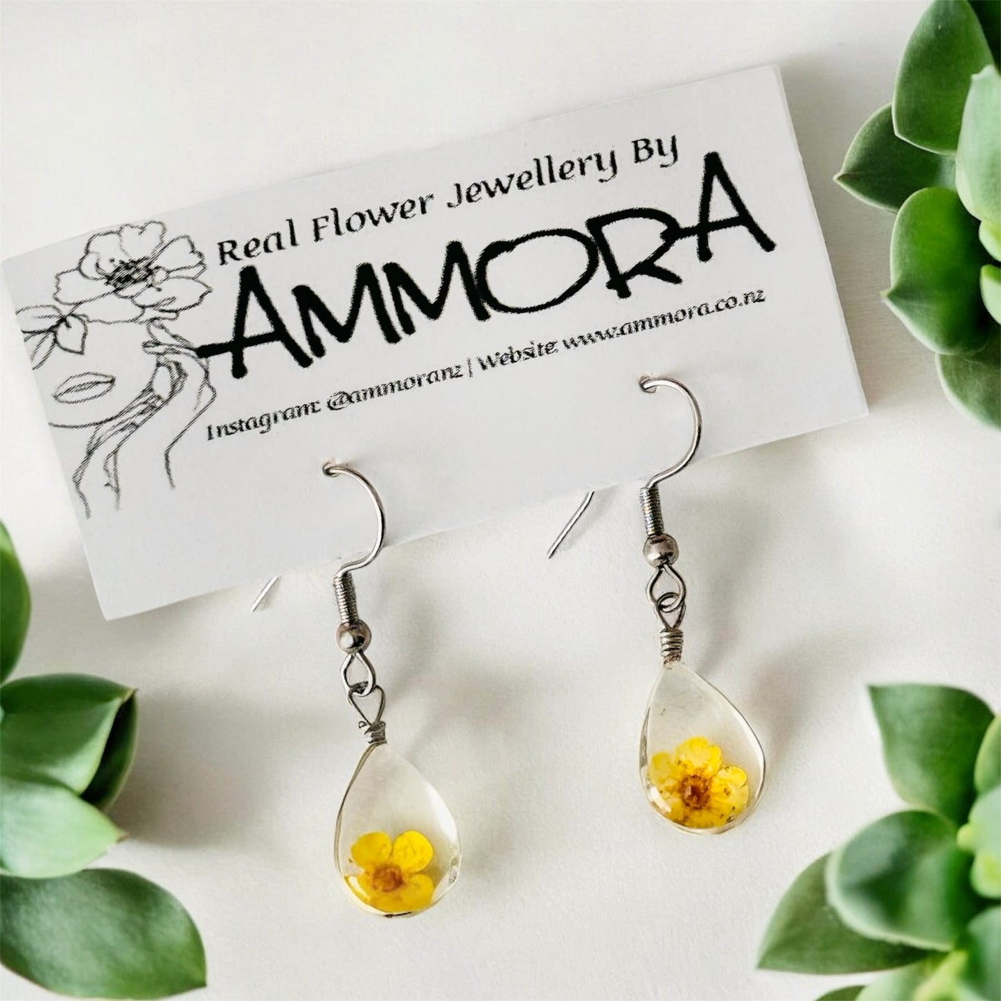 Yellow Water-Drop Real Flower Earrings