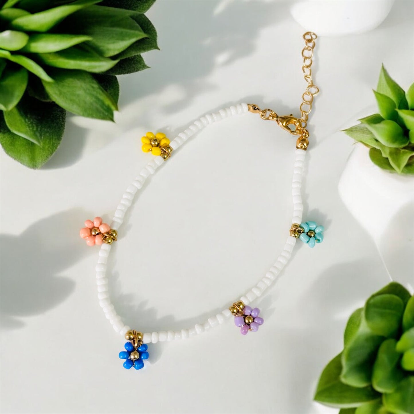 Colourful Flower Beaded Anklet