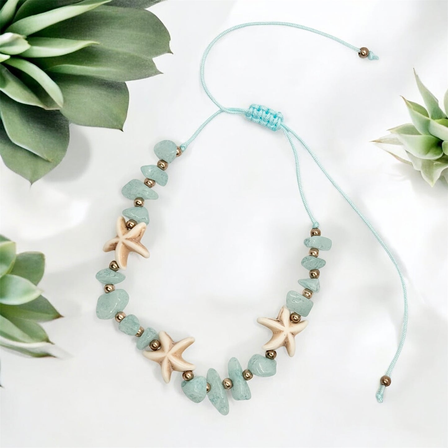Aquamarine Stone Starfish Anklet