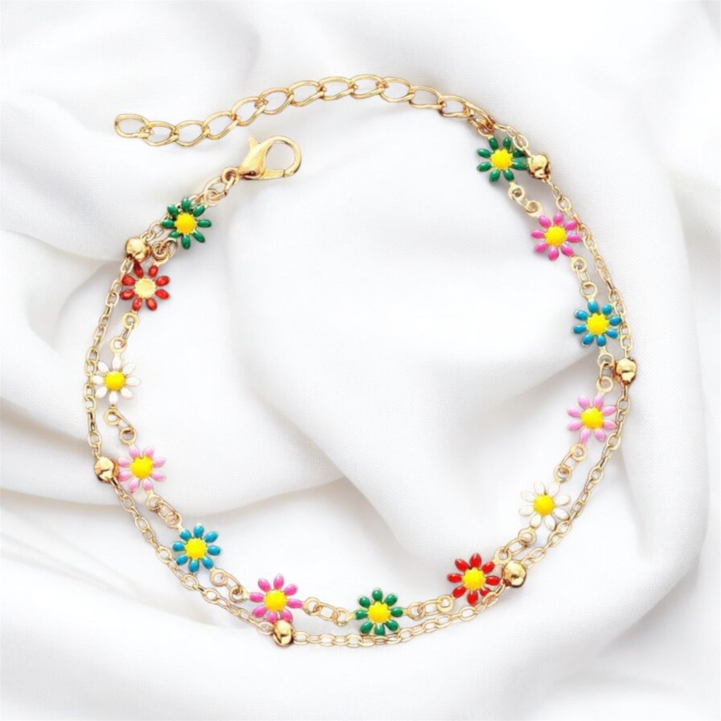 Colourful Flower Layered Anklet