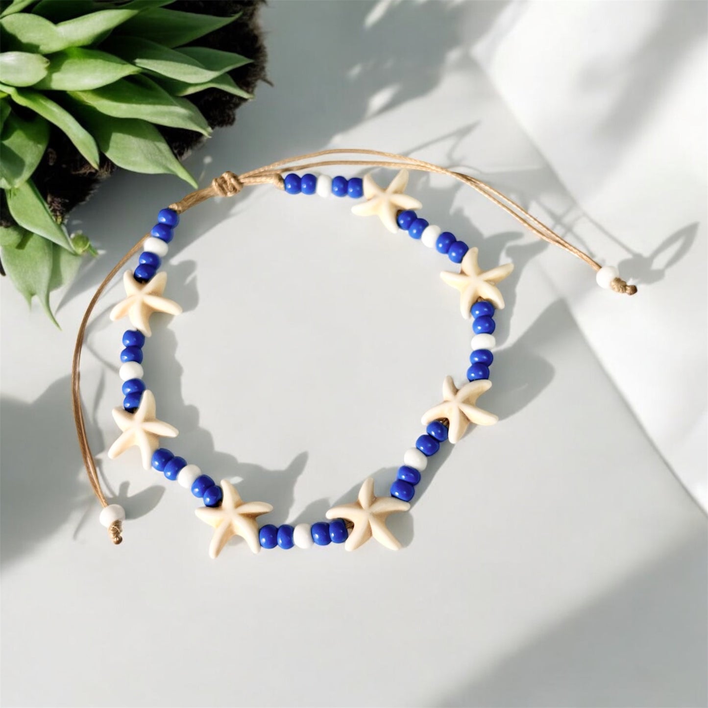 Blue & White Bead Starfish Anklet
