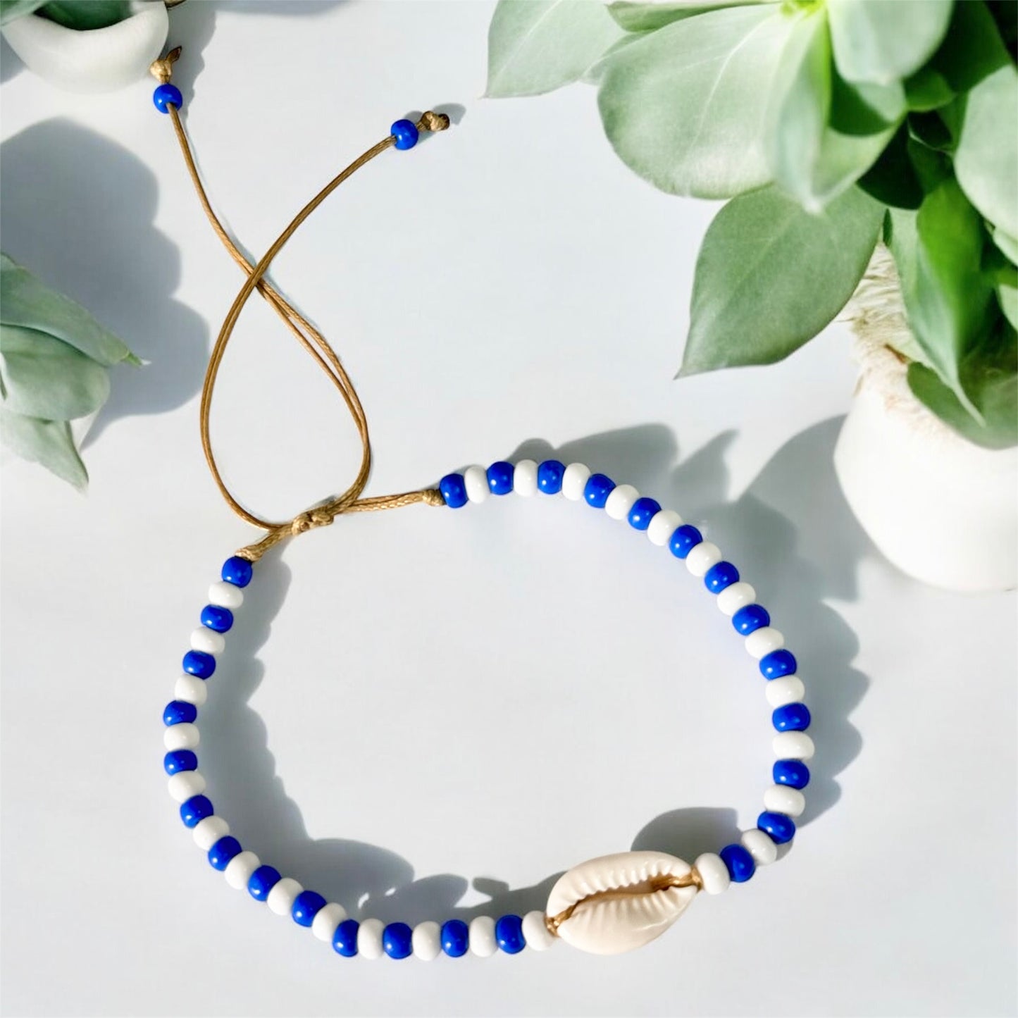 Blue & White Bead Shell Anklet