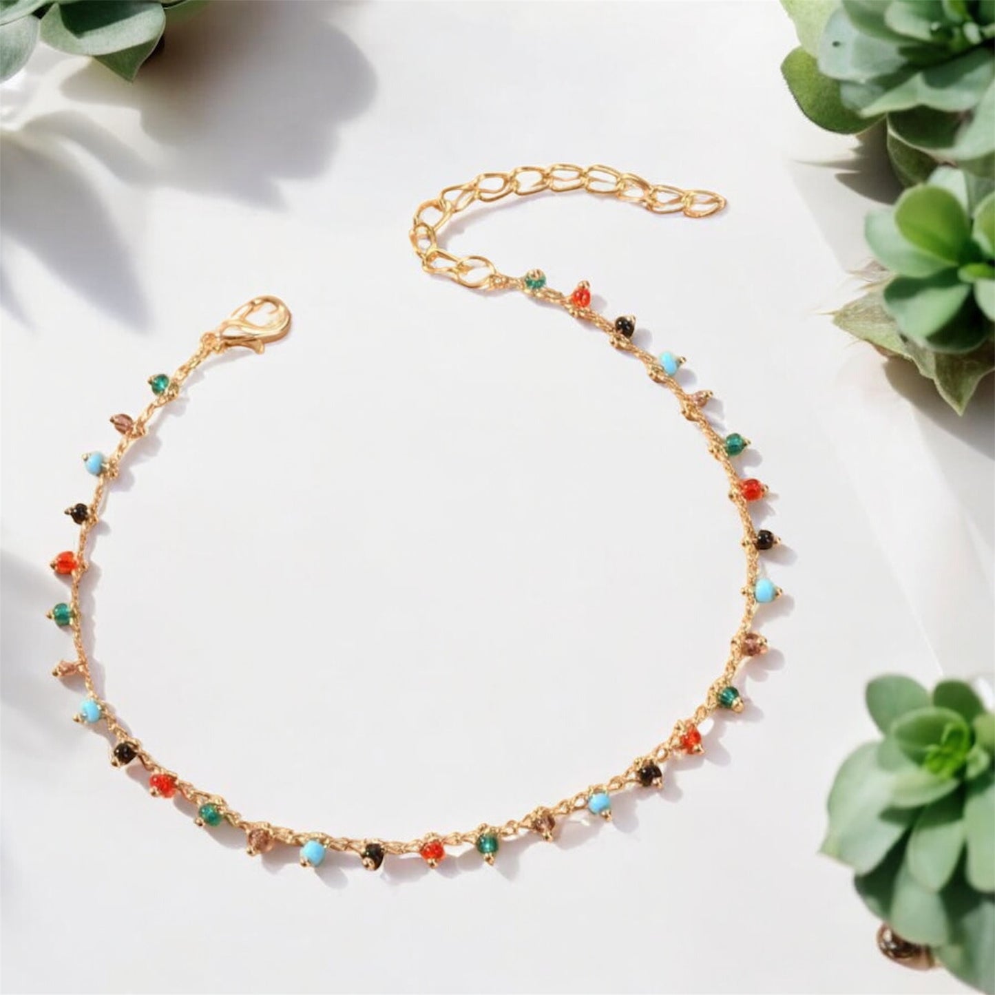 Crystal Drop Anklet - Gold