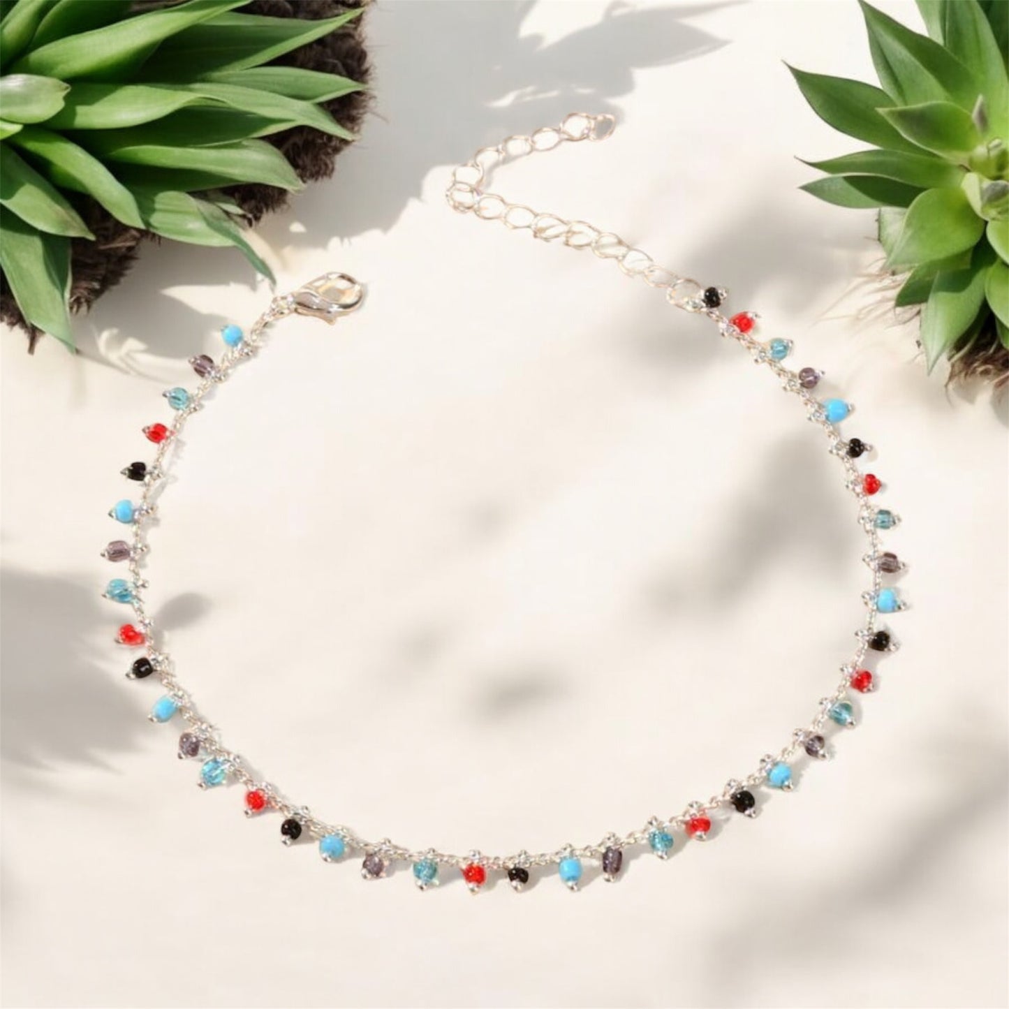 Crystal Drop Anklet - Silver