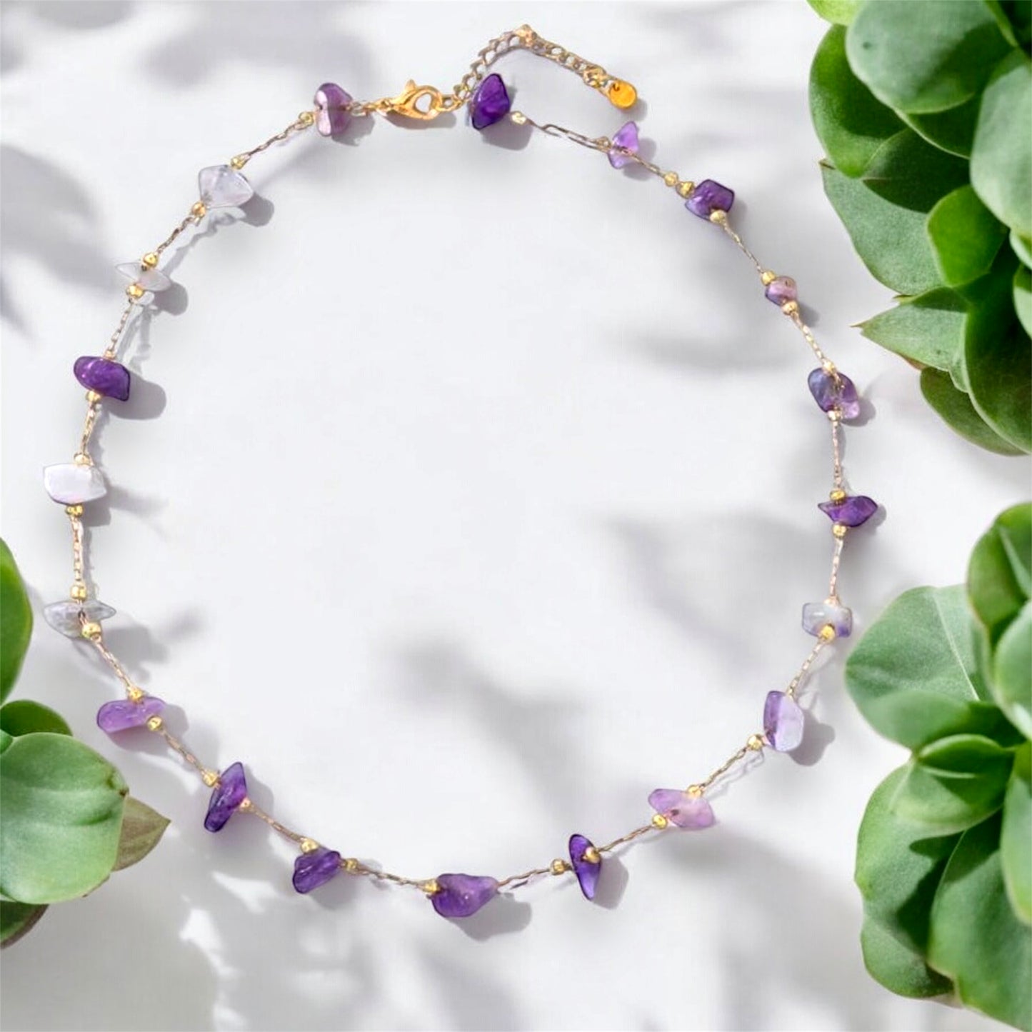 Crystal Stone Chain Necklace - Amethyst