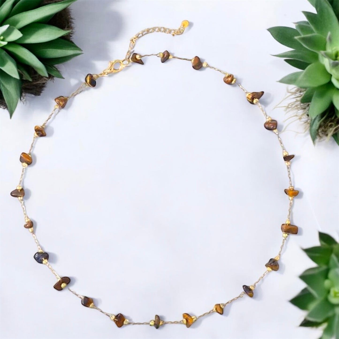 Crystal Stone Chain Necklace - Tiger's Eye