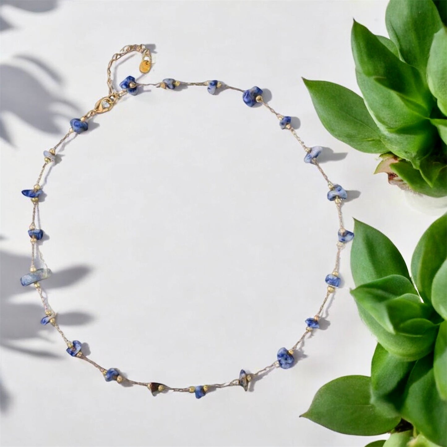 Crystal Stone Chain Necklace - Lapis Lazuli