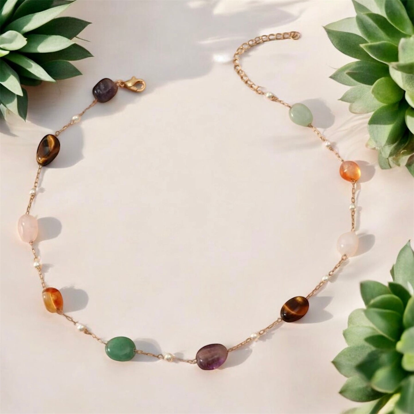 Crystal Stone Chain Necklace - Mixed Stone