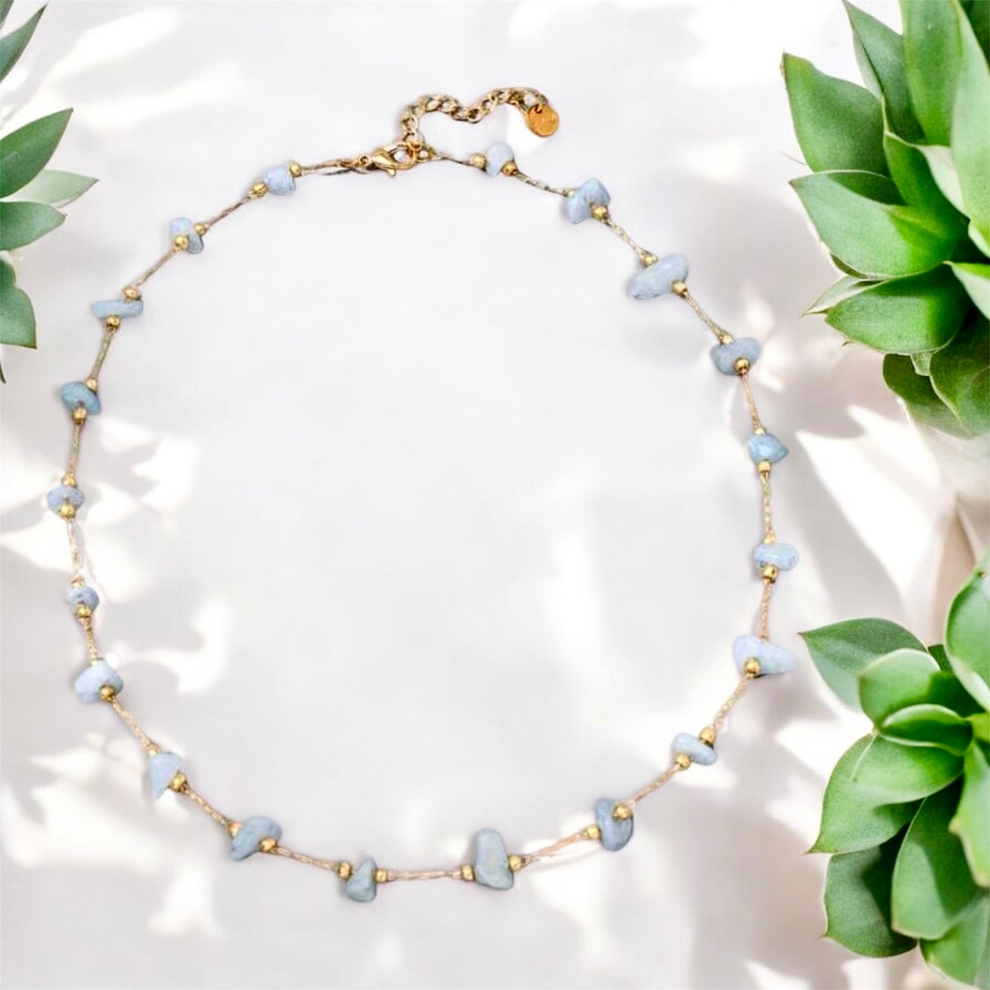 Crystal Stone Chain Necklace - Aquamarine