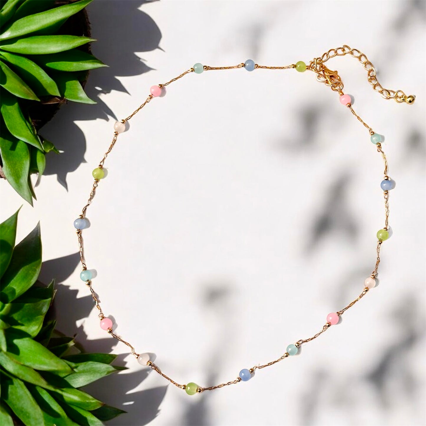 Glass Bead Chain Necklace - Multicolour