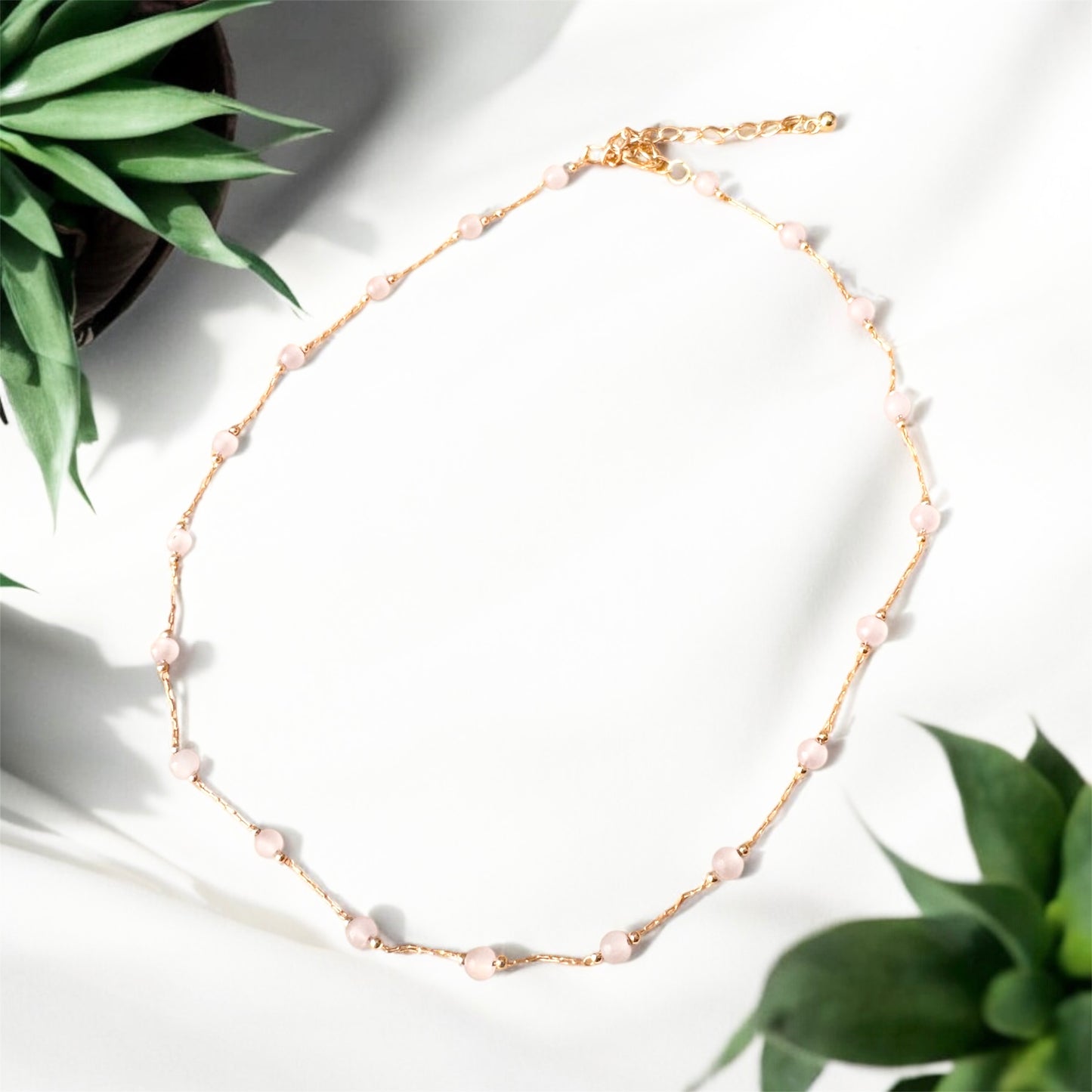 Glass Bead Chain Necklace - Clear/Translucent