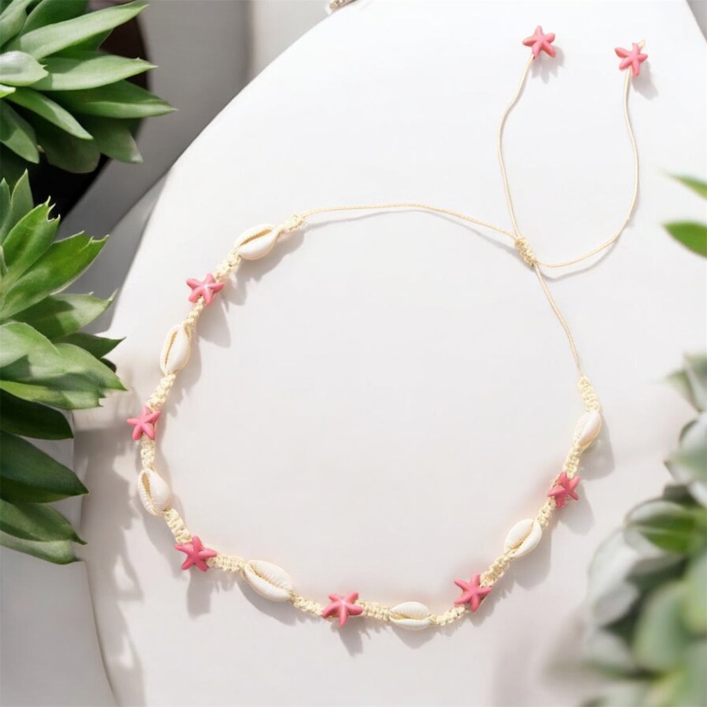 Shell & Starfish Adjustable Necklace - Pink