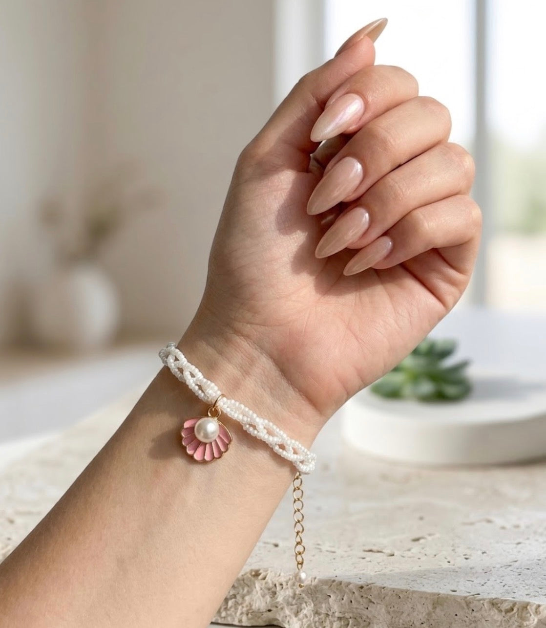 Pearl Sea Shell Beaded Bracelet - Pink
