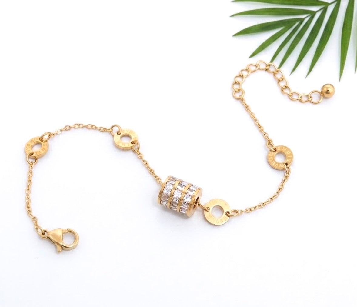 Zircon Crystal Barrel Bracelet - Gold