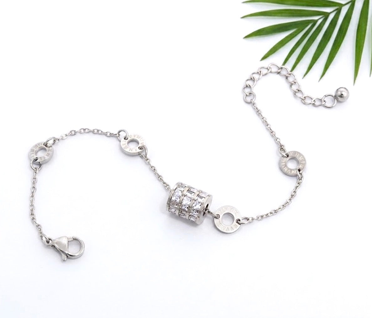 Zircon Crystal Barrel Bracelet - Silver