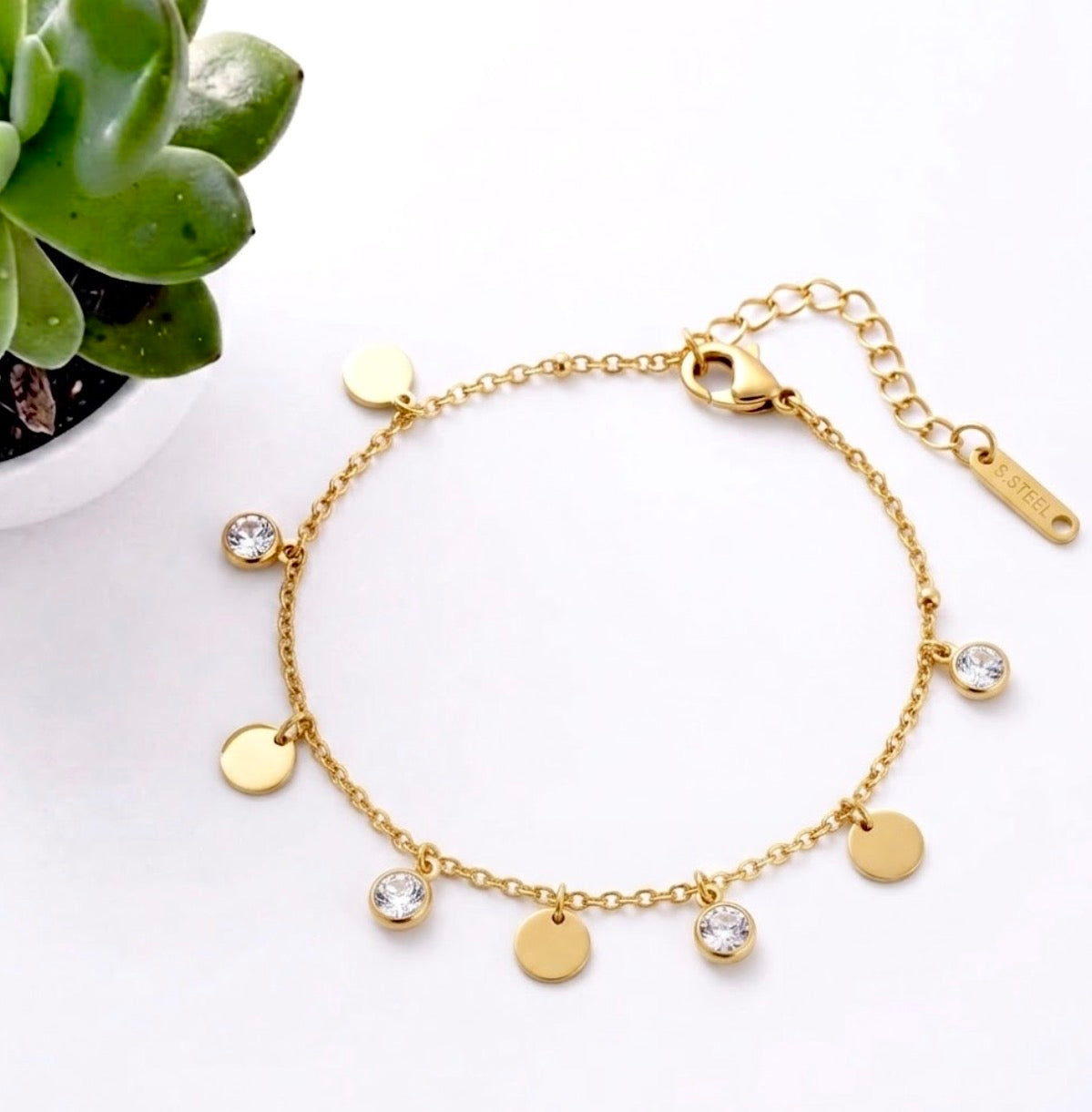 Mini Disc & Zircon Charm Bracelet