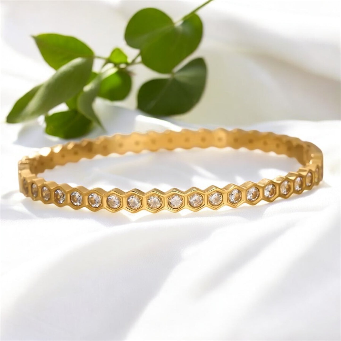 Honeycomb Sleek Bangle Bracelet - Gold