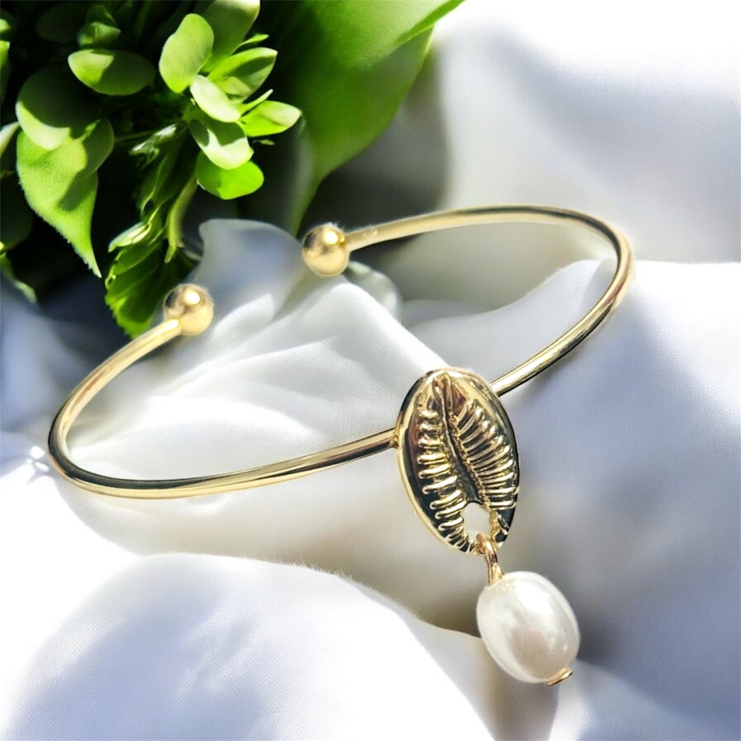 Cowrie Shell Open Bangle Bracelet