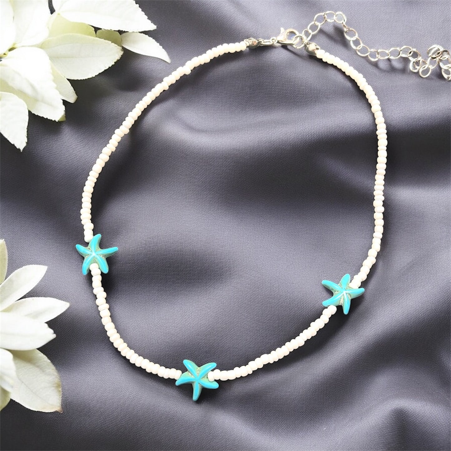 Blue Starfish Beaded Necklace