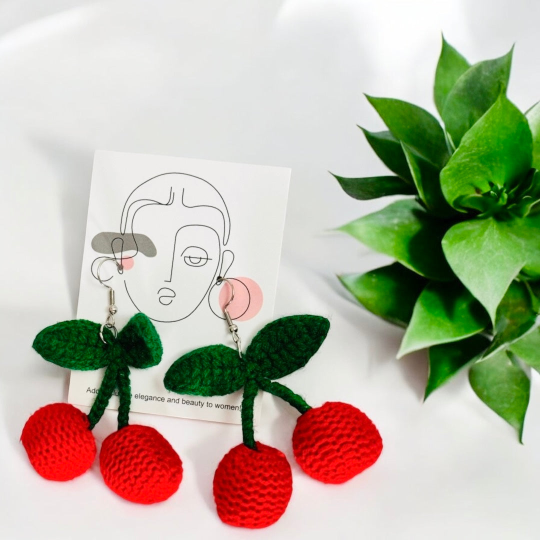 Crochet Cherry Earrings