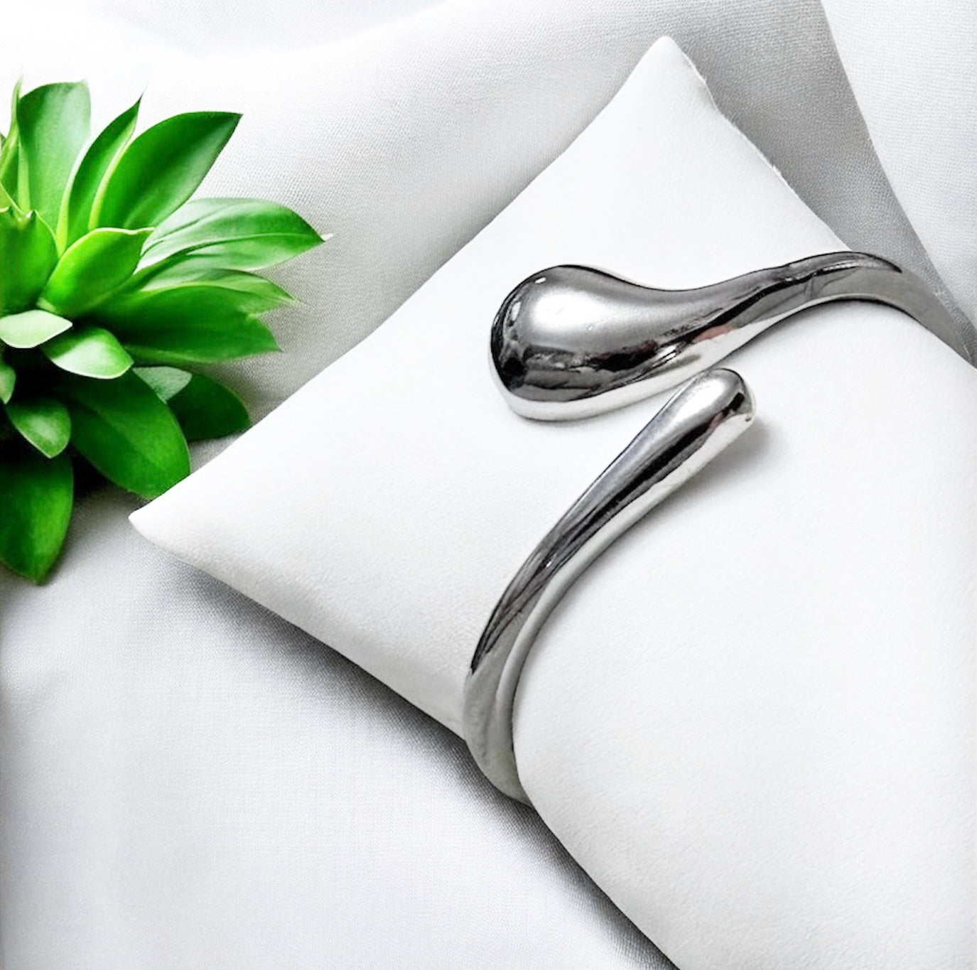 Bypass Style Open Bangle Bracelet - Silver