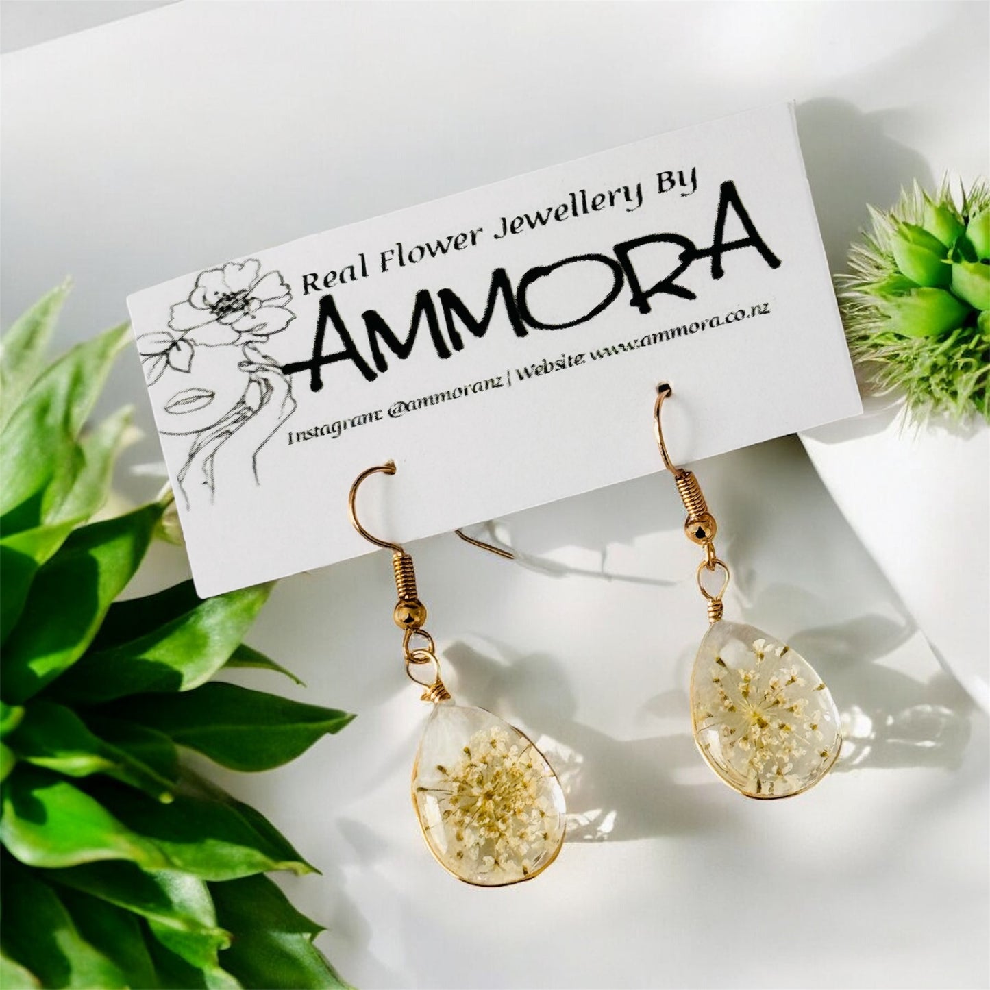 White Water-Drop Real Flower Earrings