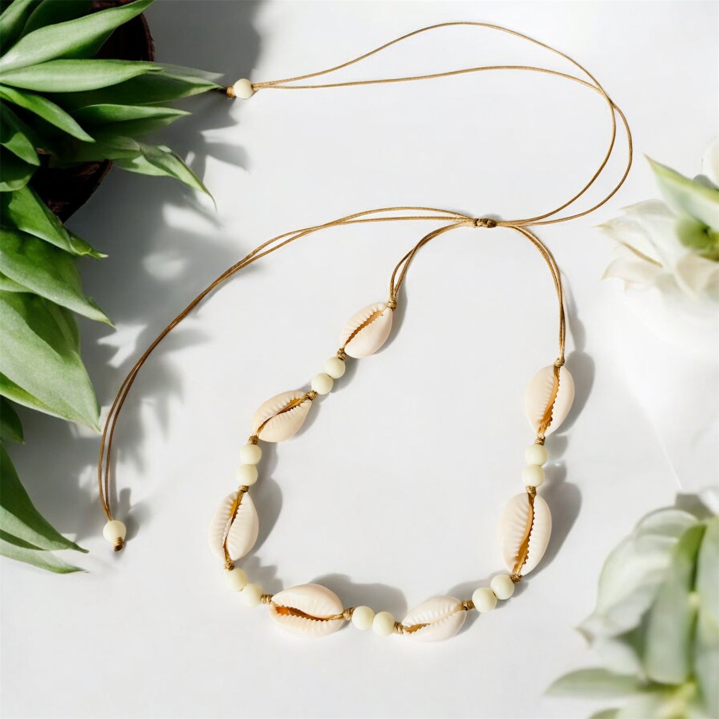 Shell & Bead Adjustable Necklace - White
