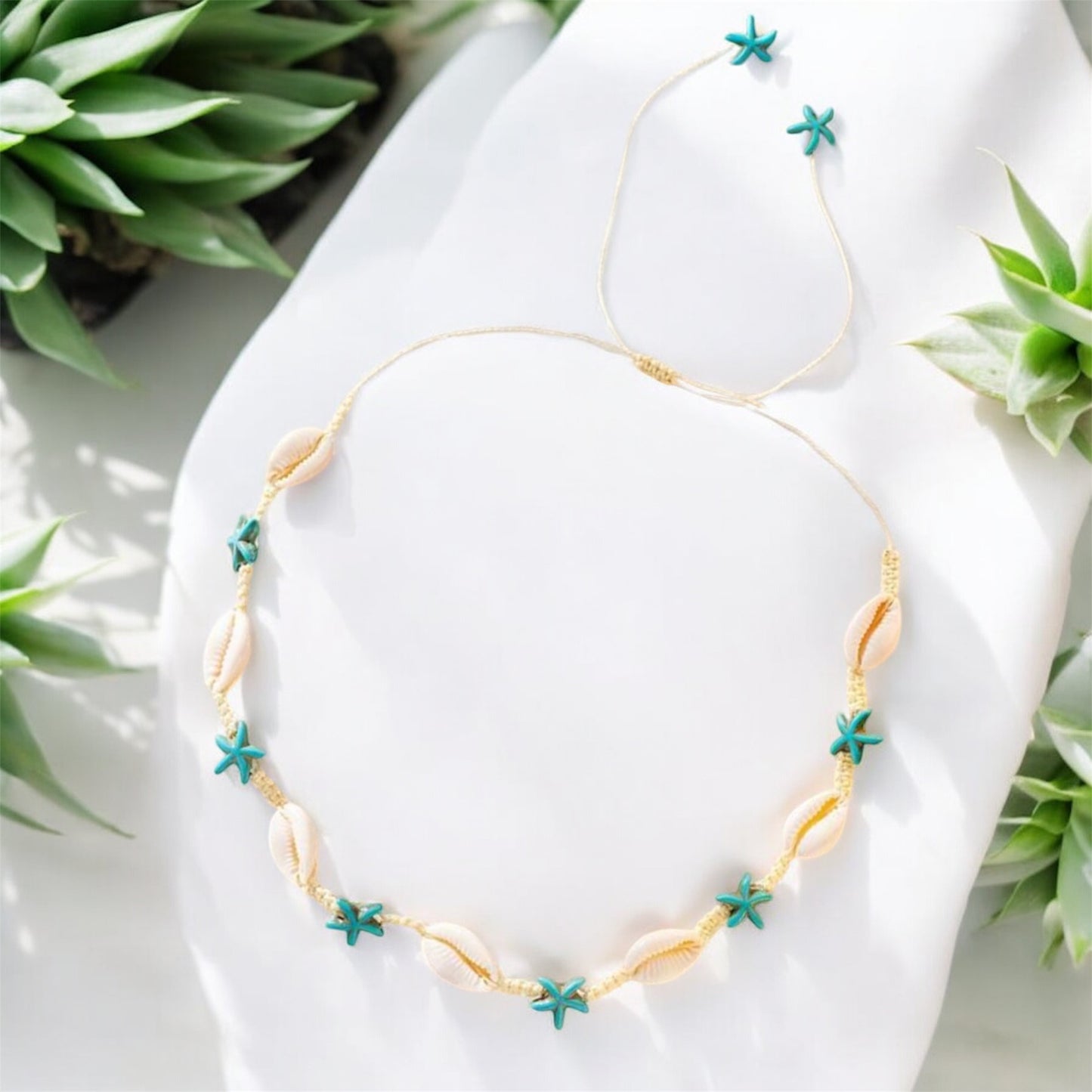 Shell & Starfish Adjustable Necklace - Blue