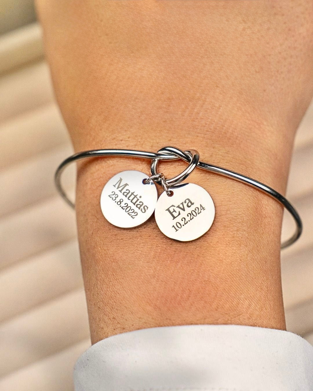 Customised Knot Open Bangle Charm Bracelet