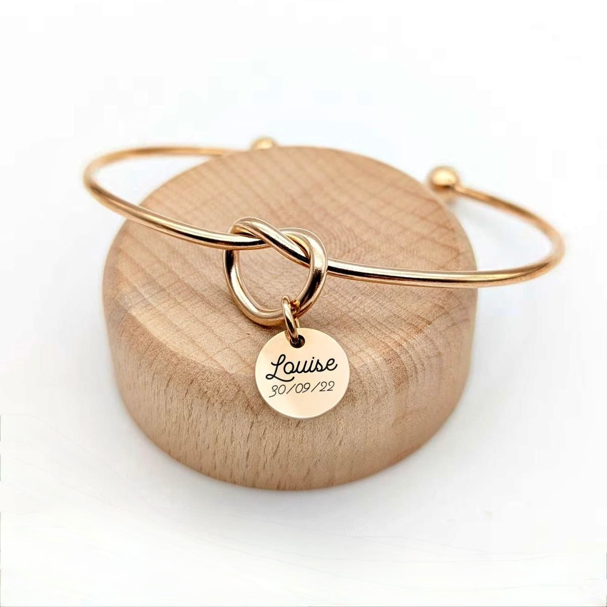 Customised Knot Open Bangle Charm Bracelet