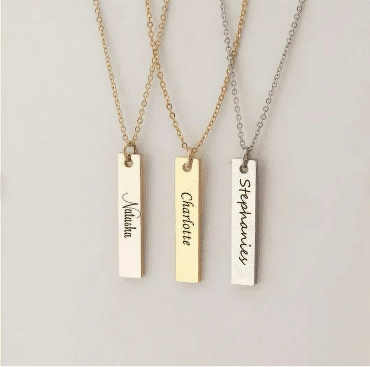 Customised Vertical Rectangle Shaped Pendant Necklace