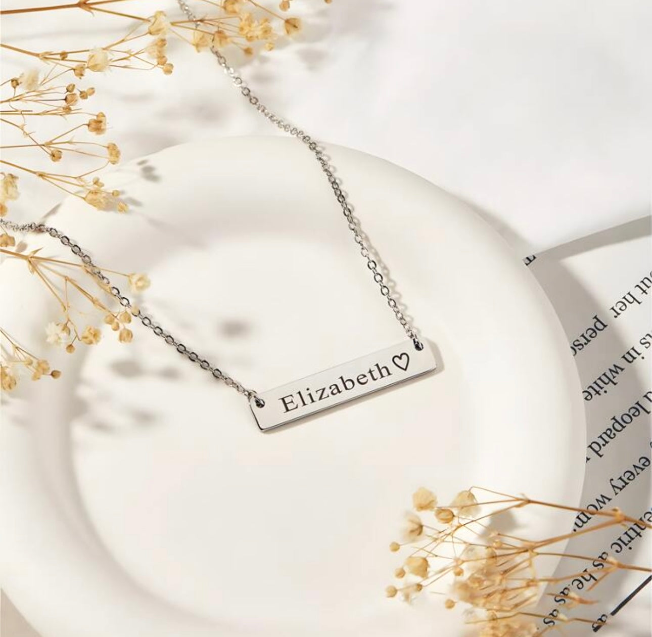 Customised Horizontal Rectangle Shaped Pendant Necklace