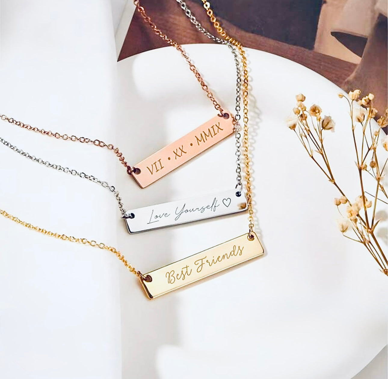 Customised Horizontal Rectangle Shaped Pendant Necklace