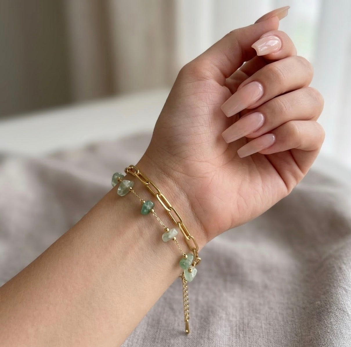 Double Layered Emerald Crystal Stone Bracelet