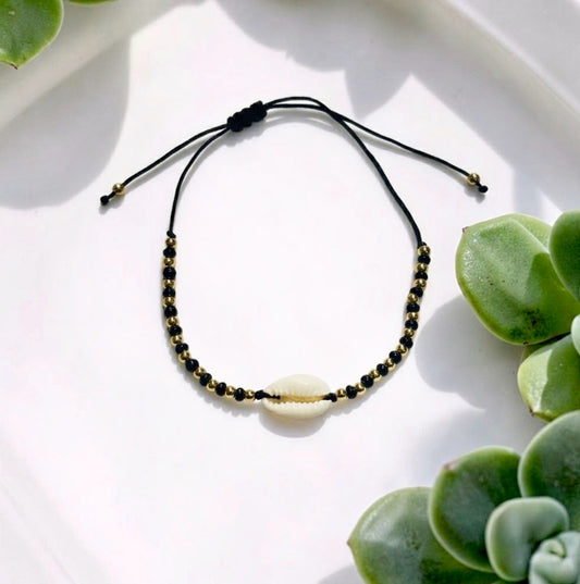 Black & Gold Bead Shell Anklet