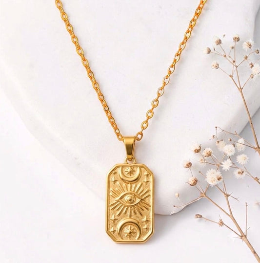 Evil Eye Sun & Moon Pendant Necklace - Gold