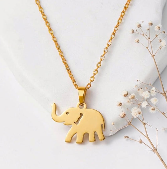 Cute Elephant Pendant Necklace - Gold