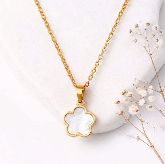 Five Leaf Clover Pendant Necklace - White