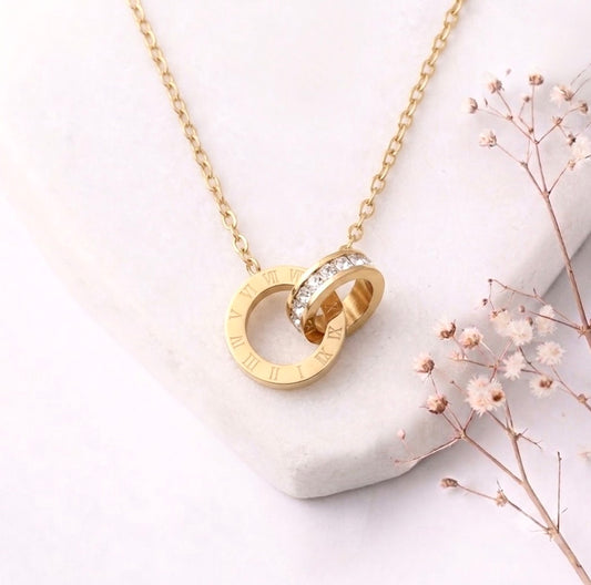 Roman Numeral Double Ring Pendant Necklace