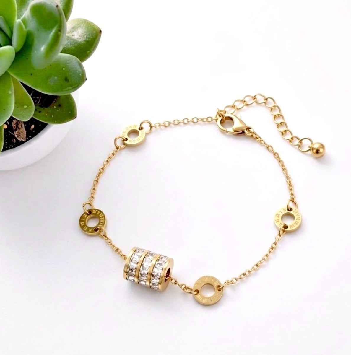 Zircon Crystal Barrel Bracelet - Gold
