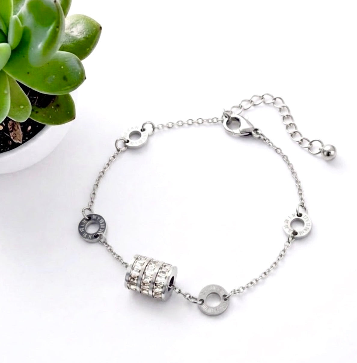 Zircon Crystal Barrel Bracelet - Silver