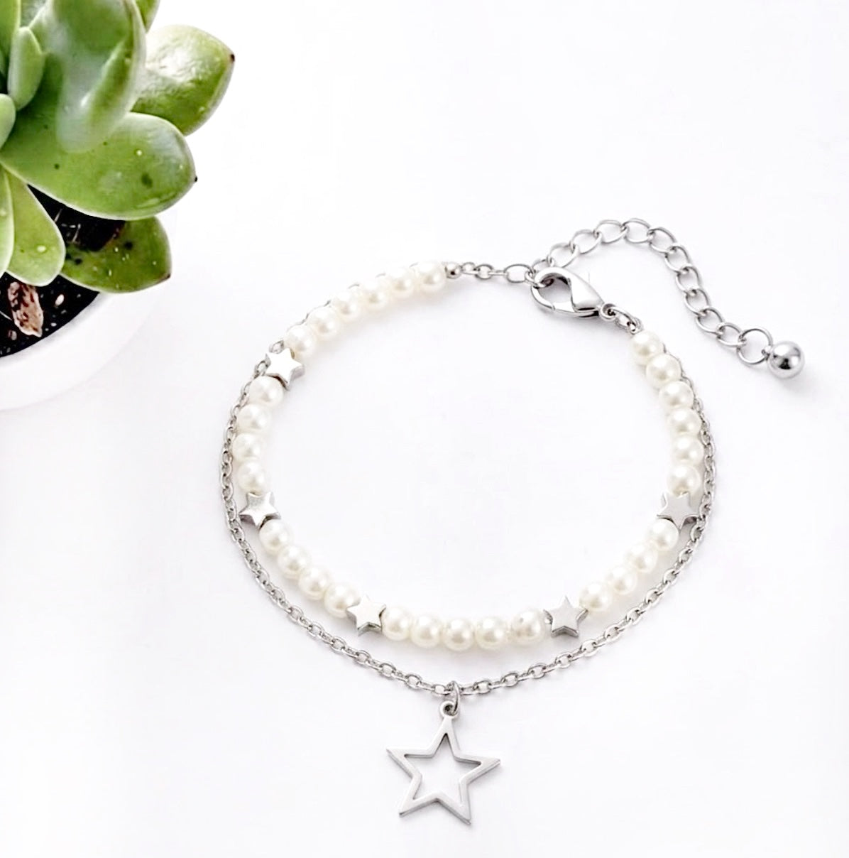 Pearl & Star Layered Bracelet