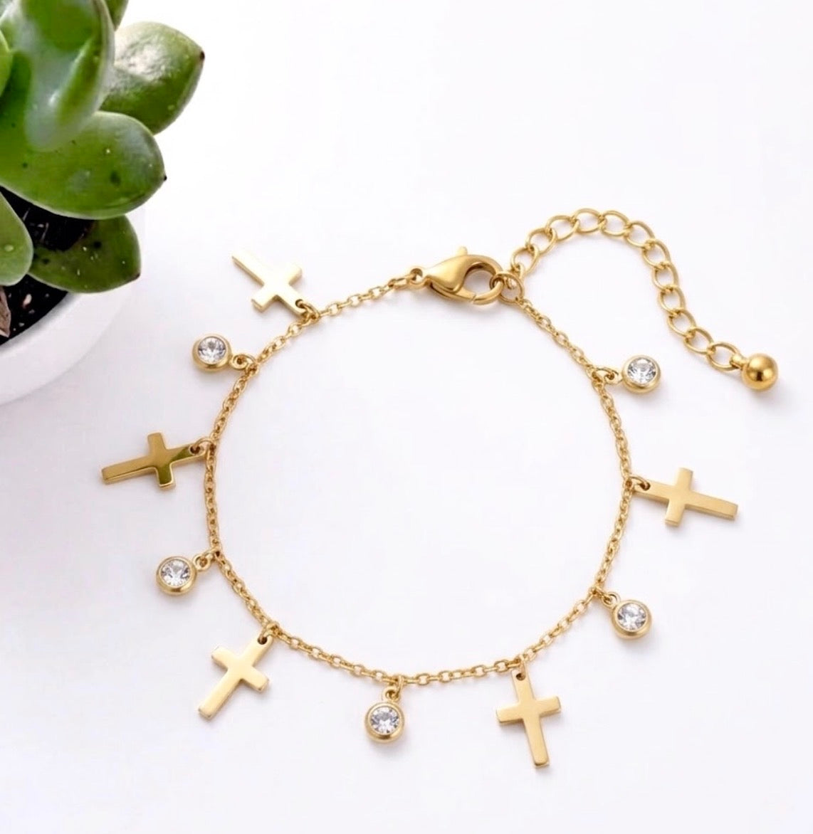 Elegant Cross & Zircon Charm Bracelet
